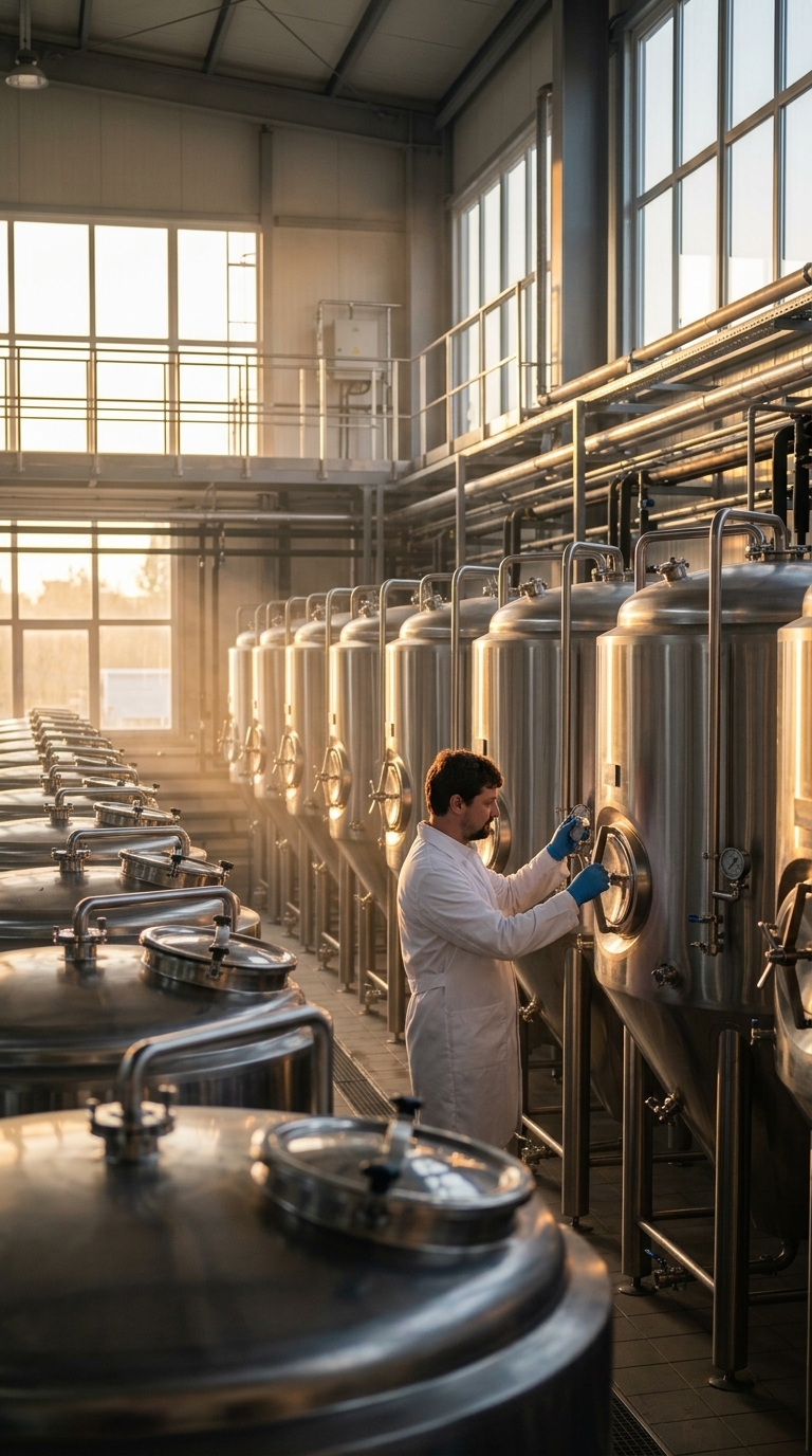 Fermentation facility at golden hour
