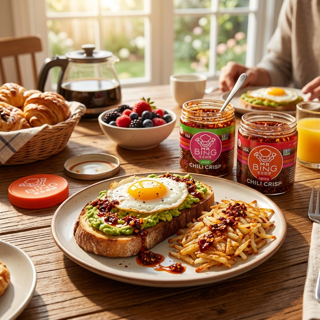 Brunch spread with Mr Bing Chili Crisp
