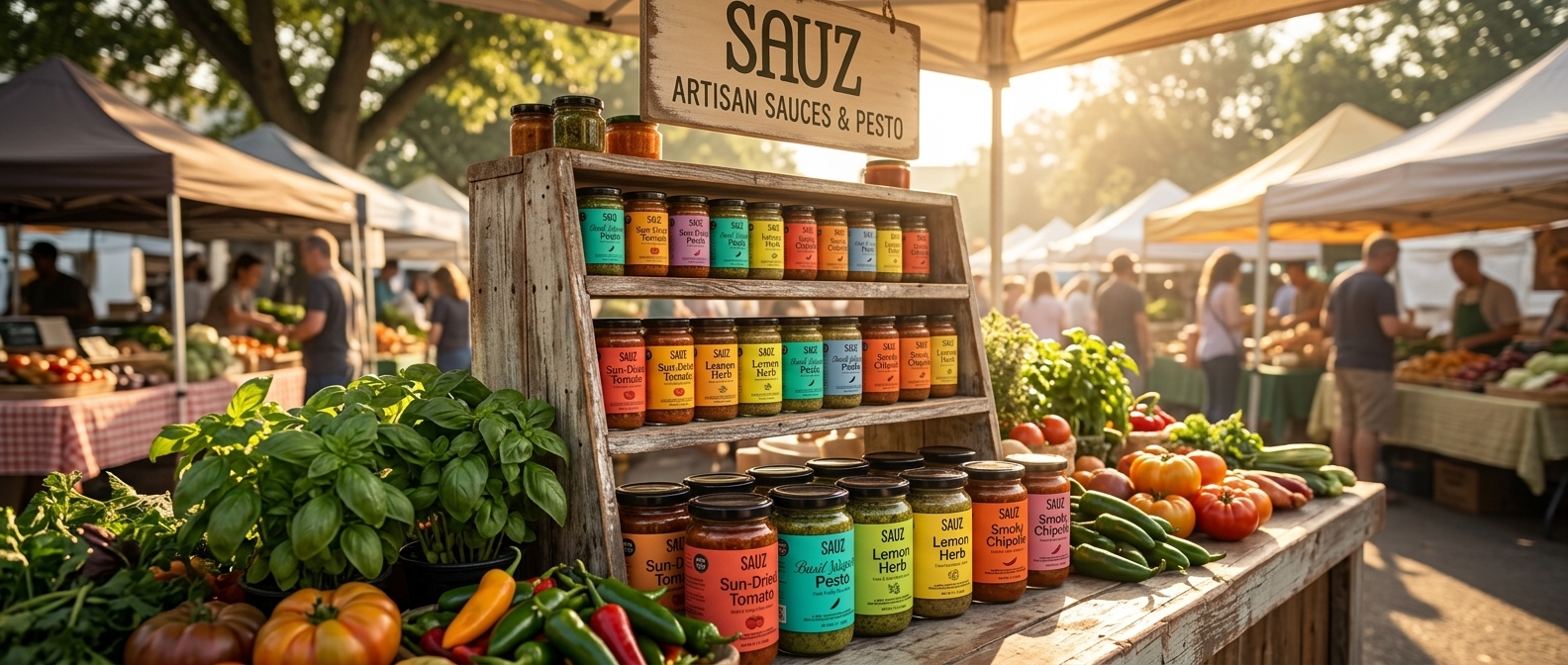 Sauz jars at farmers market