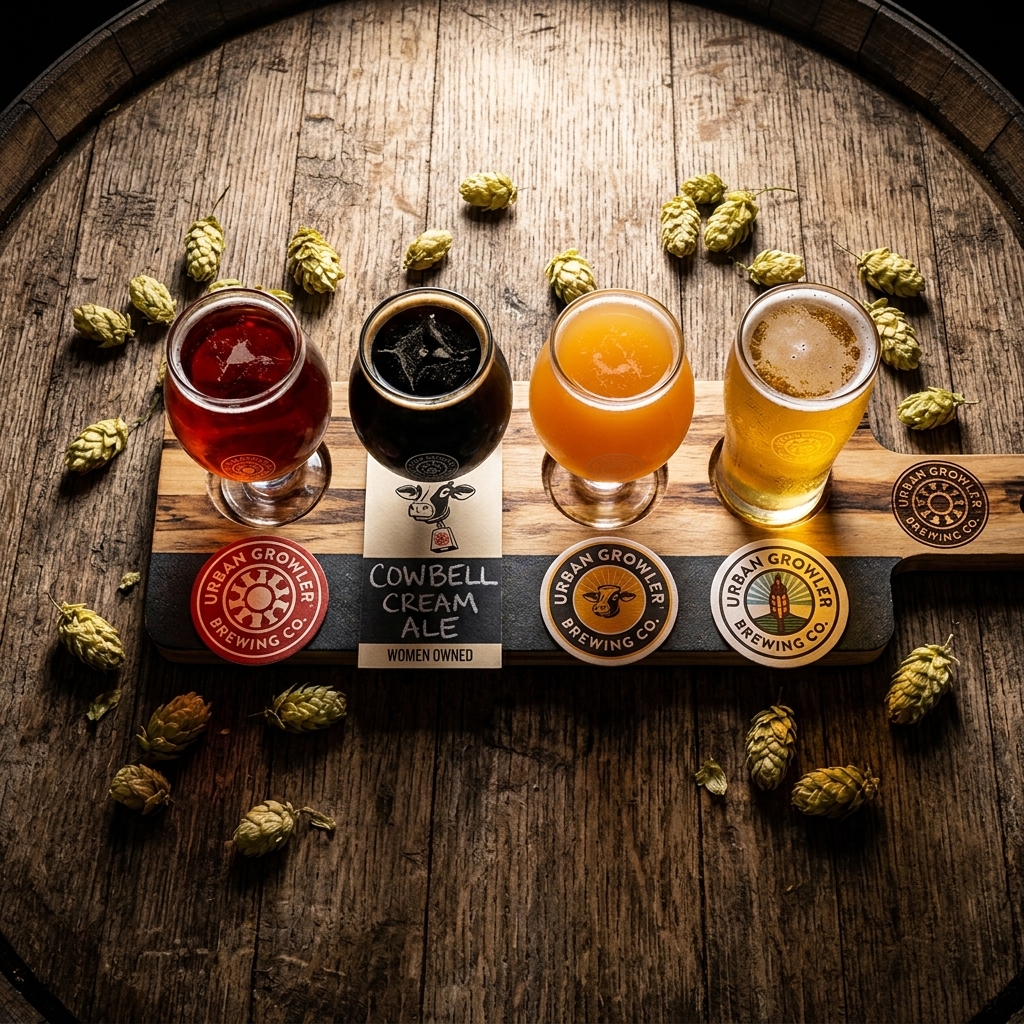 Urban Growler beer flight flatlay