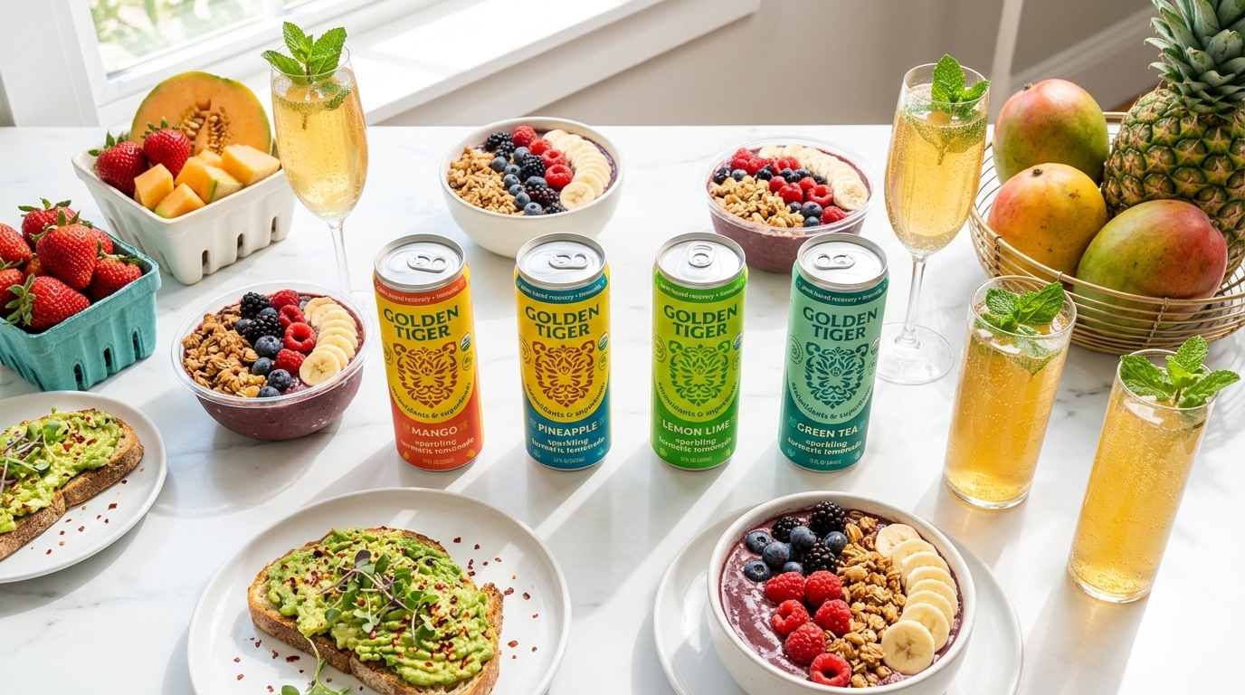 Full Golden Tiger lineup at wellness brunch spread