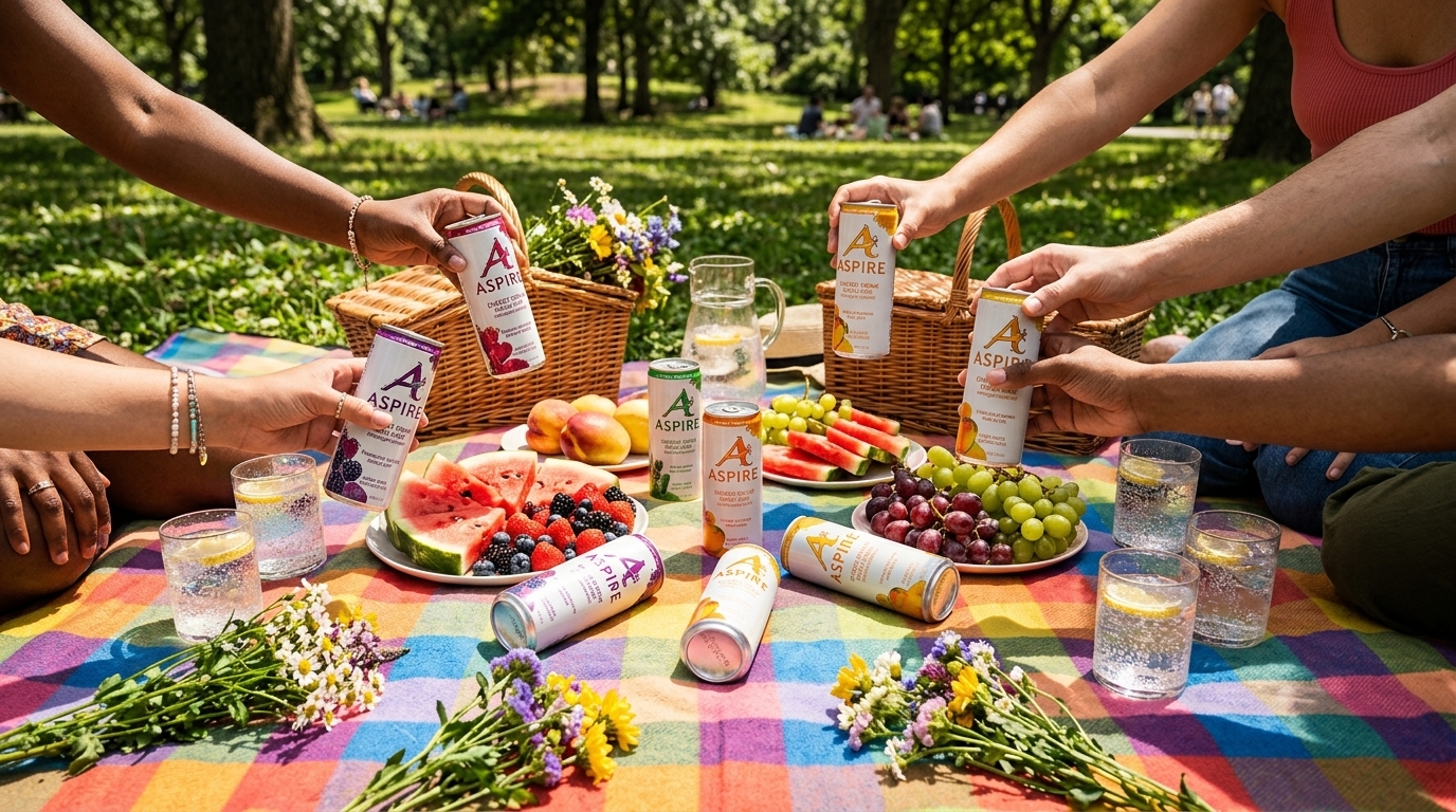 Aspire cans at park picnic spread