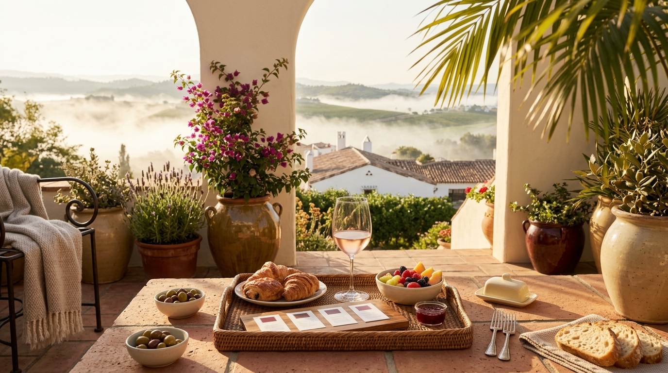 B&B patio morning with vineyard view