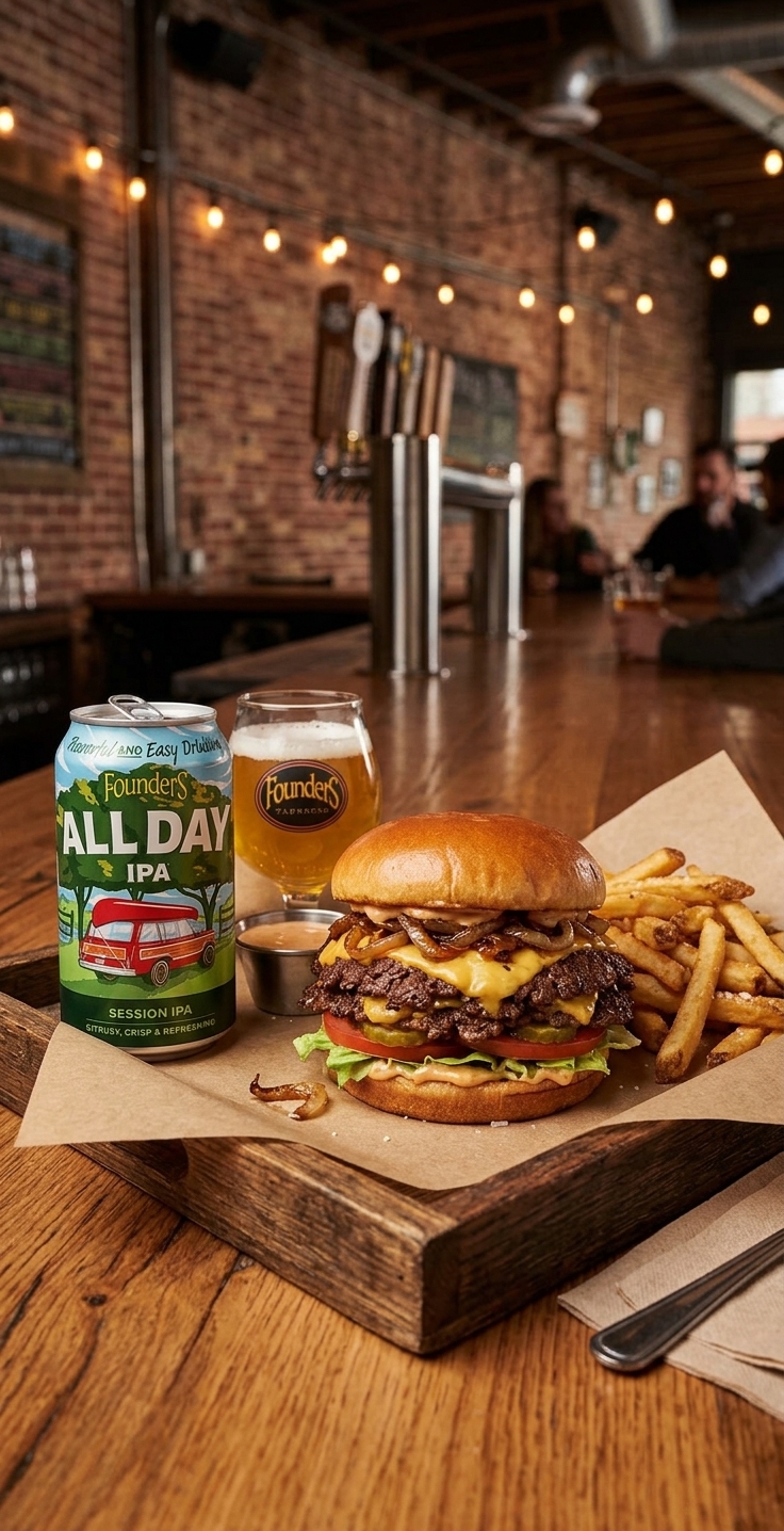 All Day IPA with smash burger