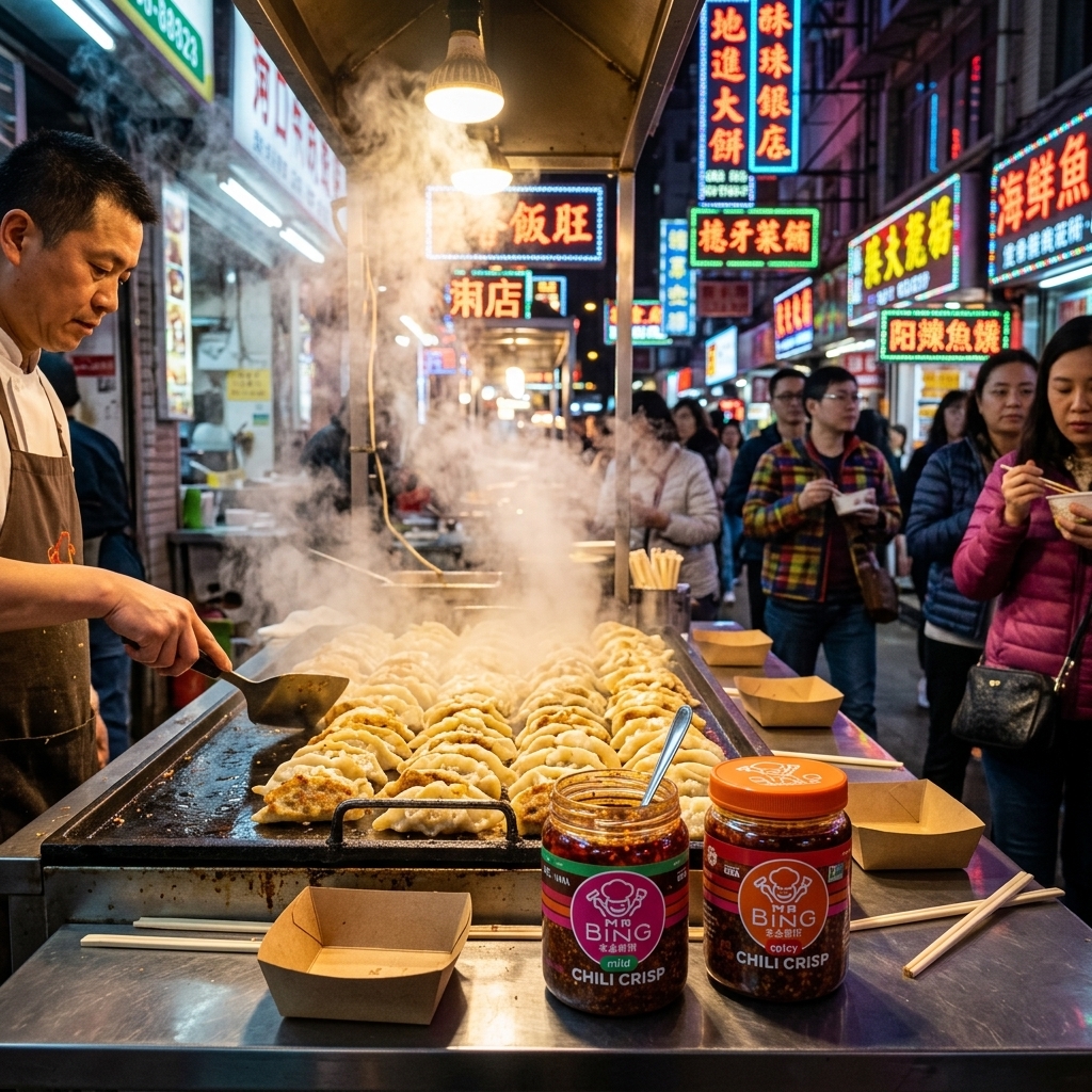 Street food market with Mr Bing Chili Crisp