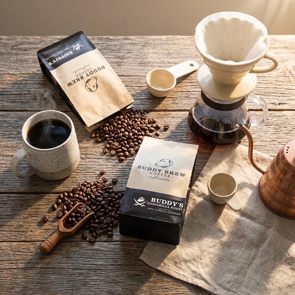 Buddy Brew coffee bag flat-lay