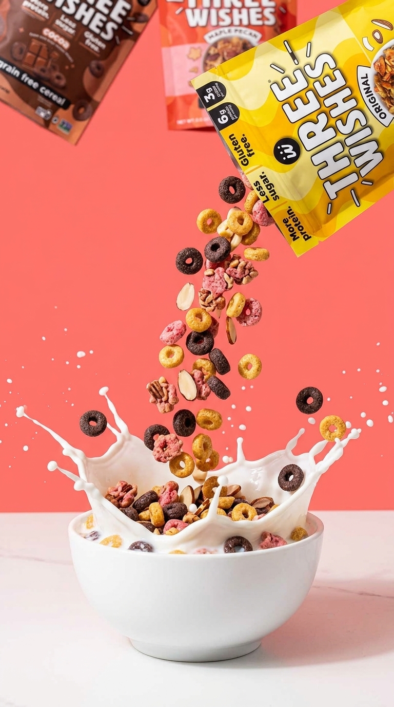 Cereal cascading into bowl