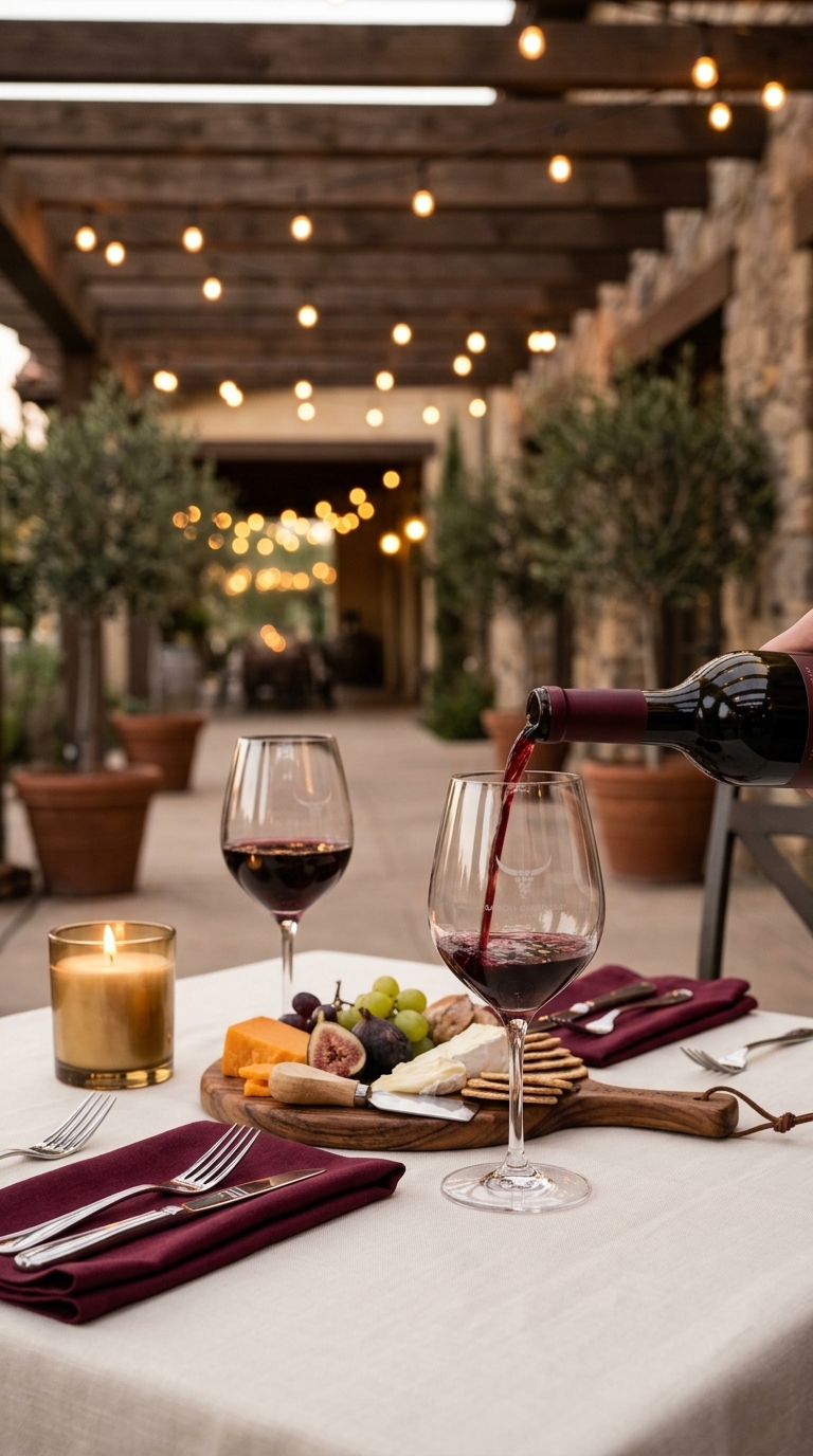 Romantic dinner setting at winery patio