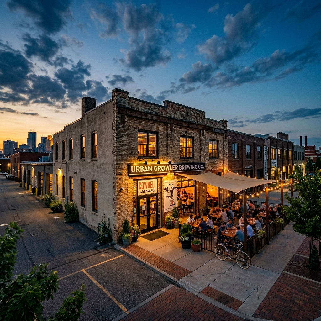 Urban Growler brewery at dusk