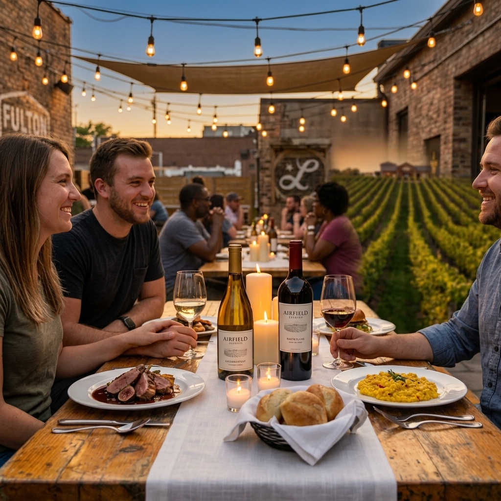 Romantic outdoor dinner at Airfield Estates