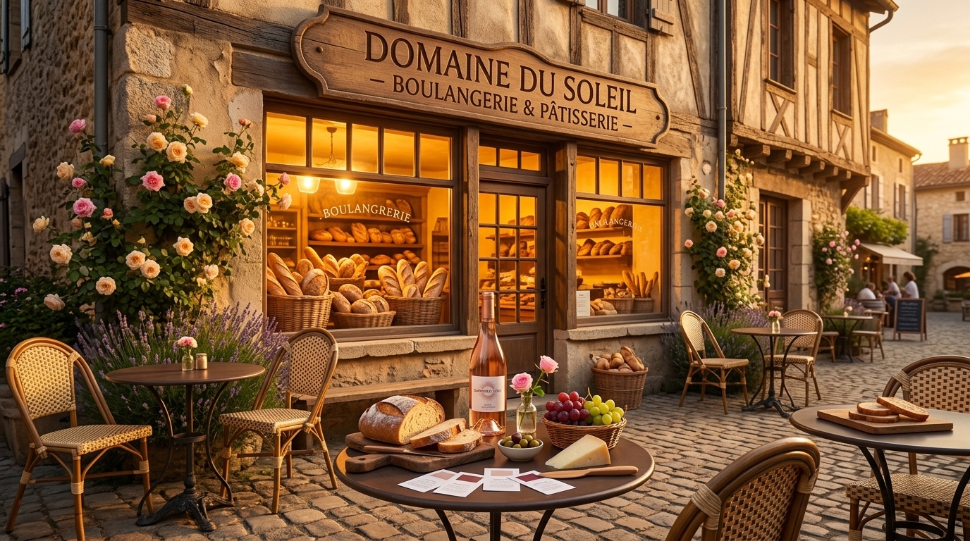 Bakery storefront at golden hour