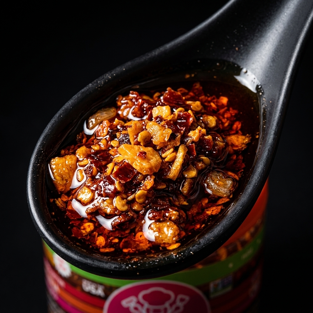 Macro shot of Mr Bing Chili Crisp texture