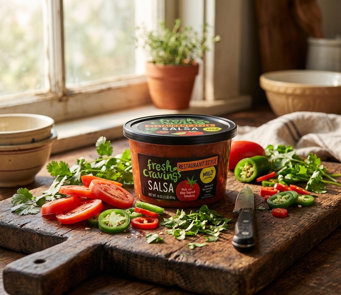 Fresh Cravings salsa on cutting board