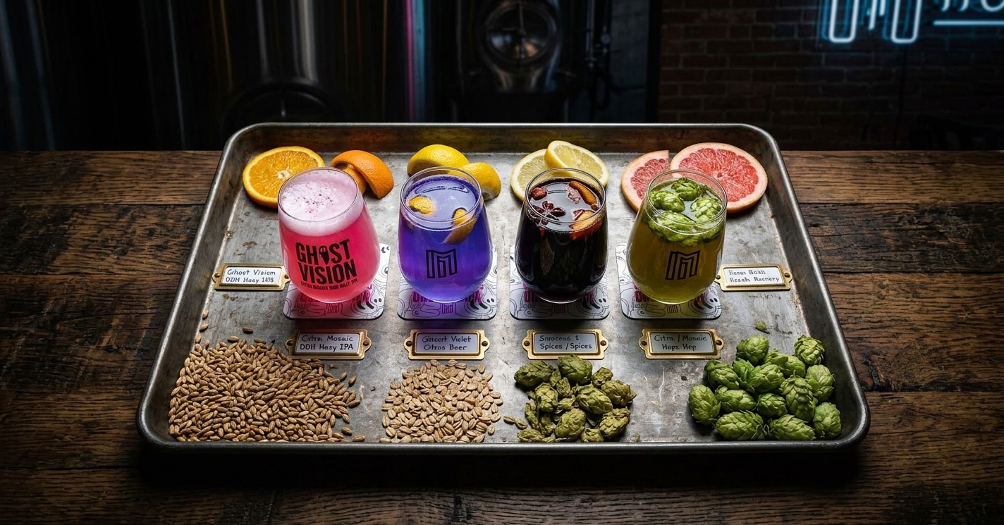 Modist Brewing tasting flight flatlay