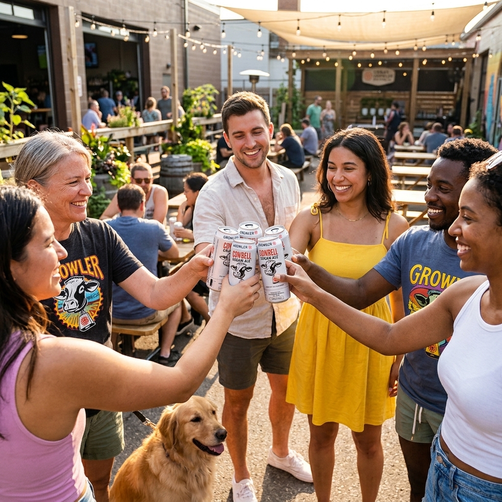 Friends toasting Urban Growler beers