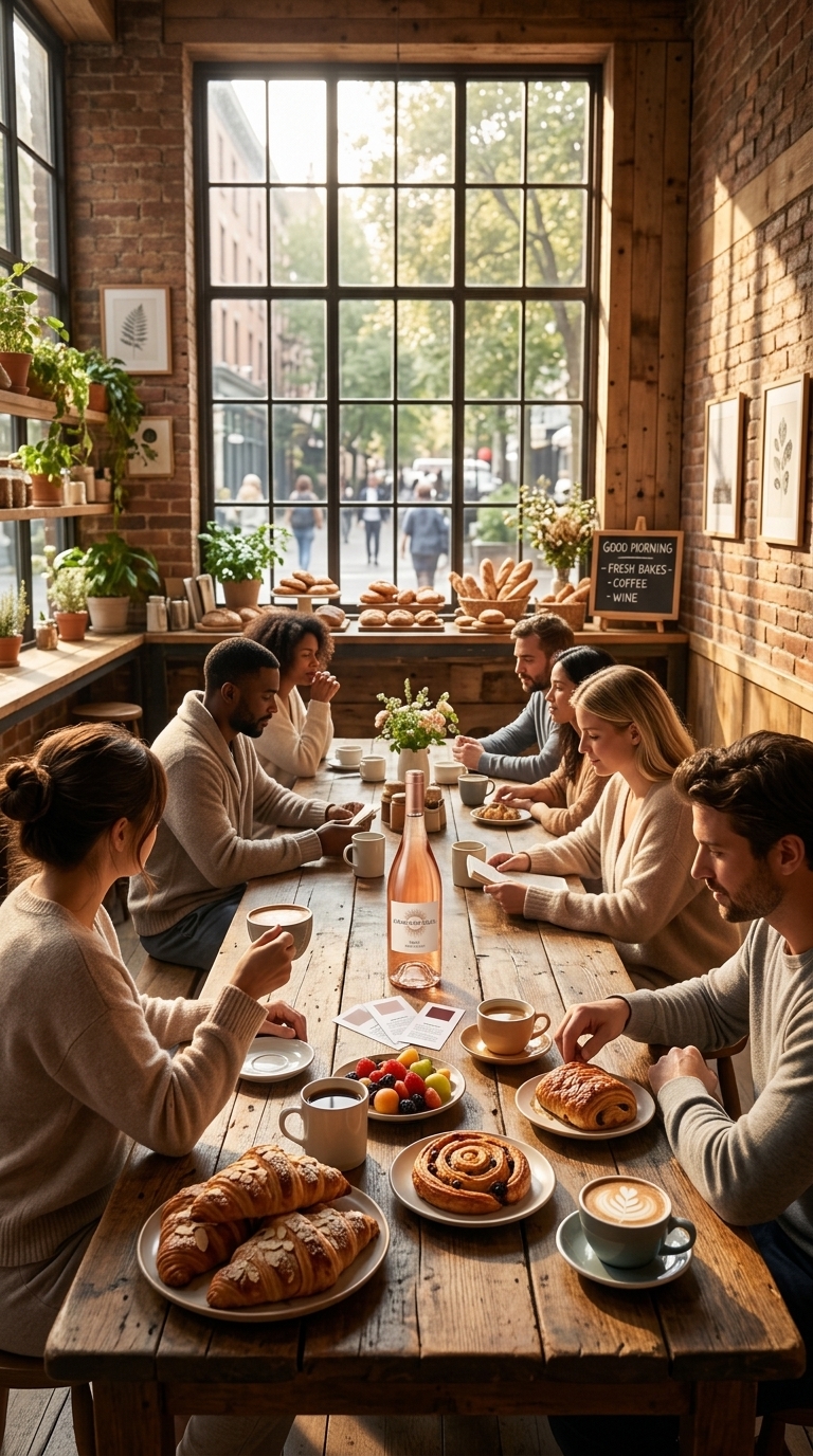 Morning café scene with pastries and coffee